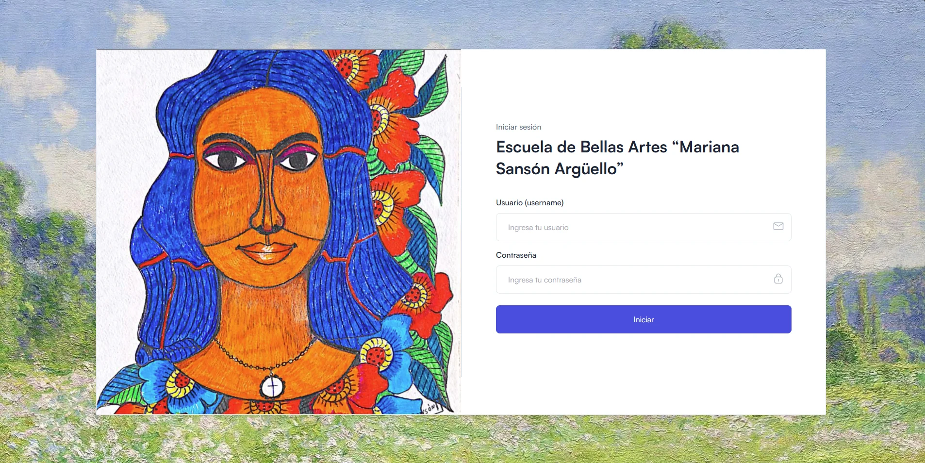 Interfaz moderna para una aplicación académica enfocada en artes