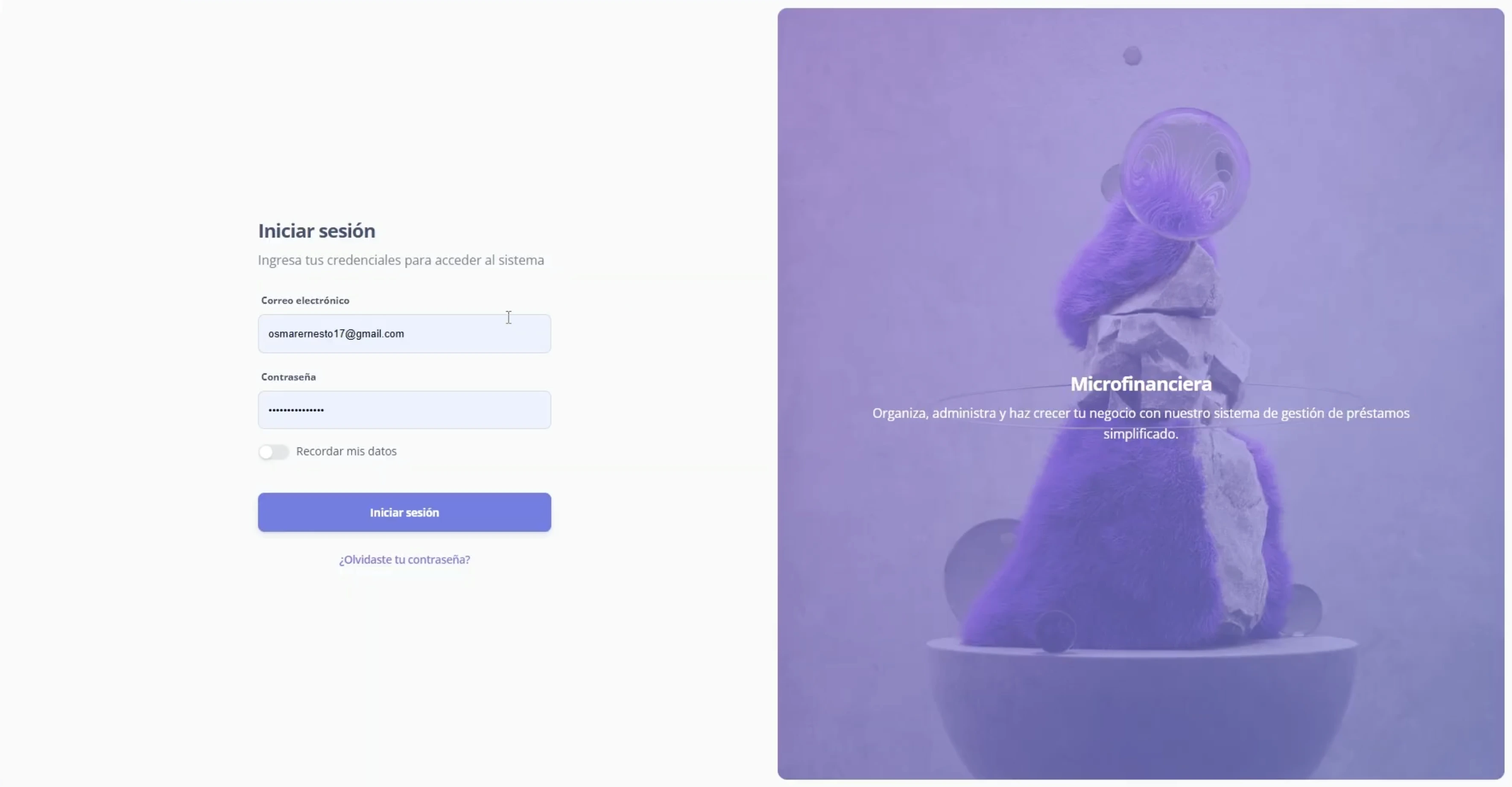 Interfaz moderna para gestión de préstamos y cobros